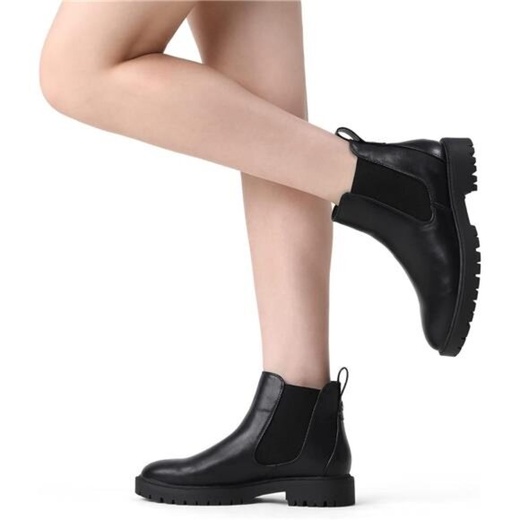 Women's Low Heel Chelsea Ankle Boots Fashion Slip On Elastic Fall Booties Shoes - Picture 5 of 7